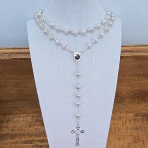 Terra Jerusalem Silver Pierced Metal Bead Rosary 22"